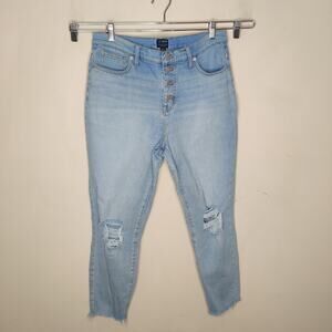 J Crew 10" High Rise Skinny Jeans Button Fly Distressed Knee‎